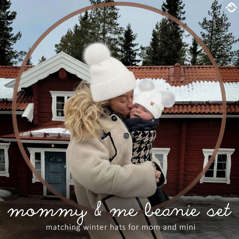 Funky Junque Mommy & Me Double Pom Beanies – Mama & Mini Matching Winter Outfits, Mom & Infant Baby Girl Beanie Hat Set - Image 3